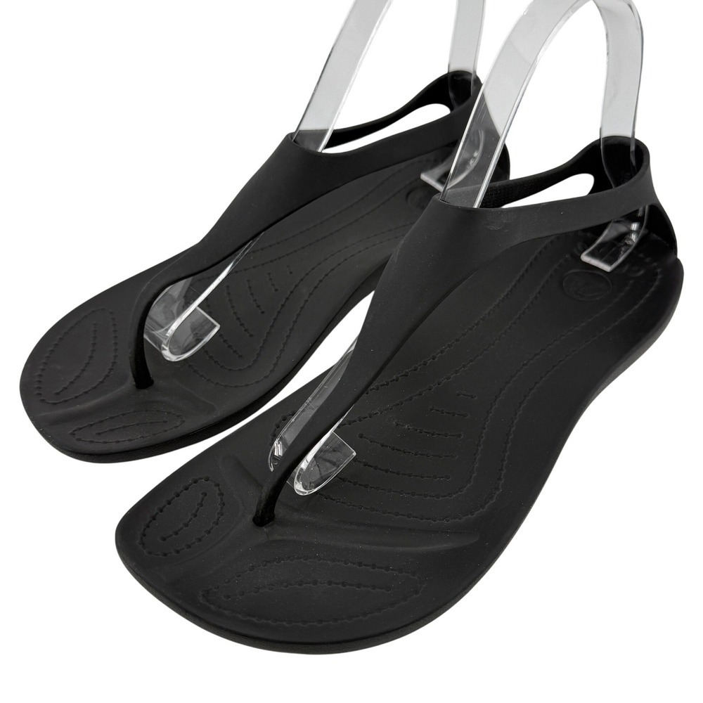 Crocs Sexi Flip Sandal Slip On Black Women 9 Slingback Thong Casual Barefoot New